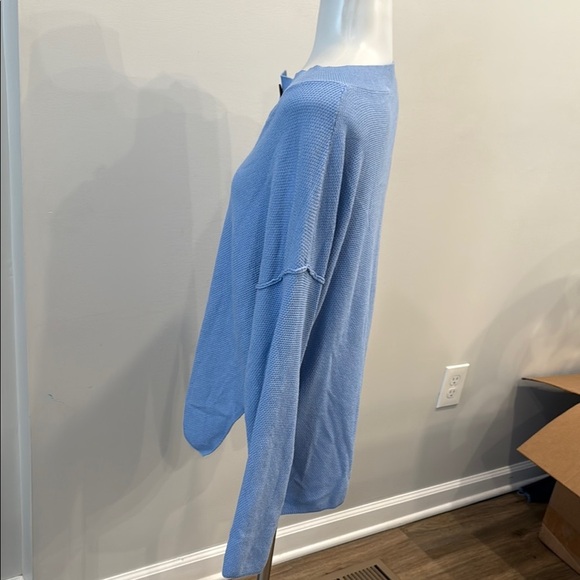 Medium Blue Button-Up Henley Women's Top - Picture 4 of 6